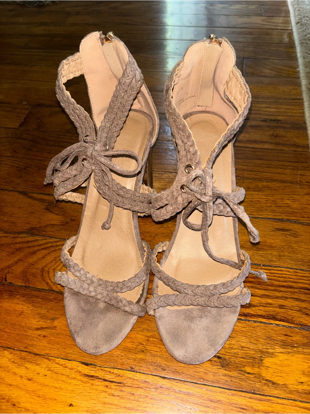 Braided Lace-Up Women’s Sandals — Taupe